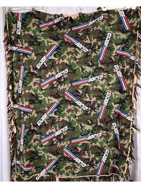G.I. Joe Fleece Blanket 50x64 Camouflage Logo w/Tie Fringe OOAK Cozy Nostalgia